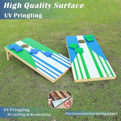 Cornhole Board Set 4FTx2FT Solid Wood Regulation Size Cornhole Set Includes 8 Cornhole Bags for Adults