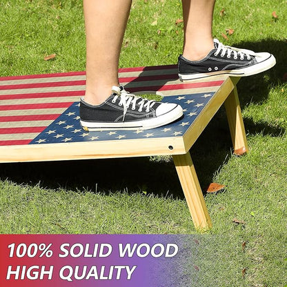 4 x 2 ft Solid Wood Cornhole Board Set with 8 Bean Bags and Carrying Bag, Premium Toss Game for Kids and Adults