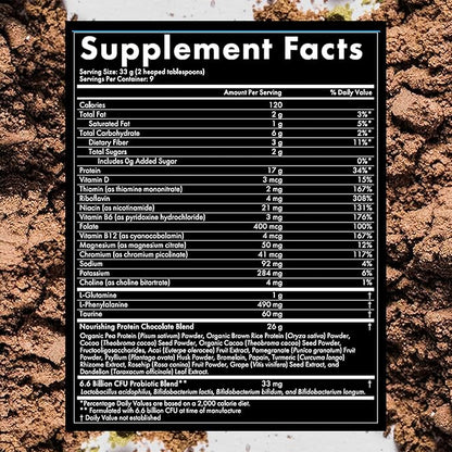 WelleCo, Nourishing Protein, Premium Organic Sprouted Brown Rice & Pea Protein, Chocolate Flavour, 300g (10.5oz) Pouch