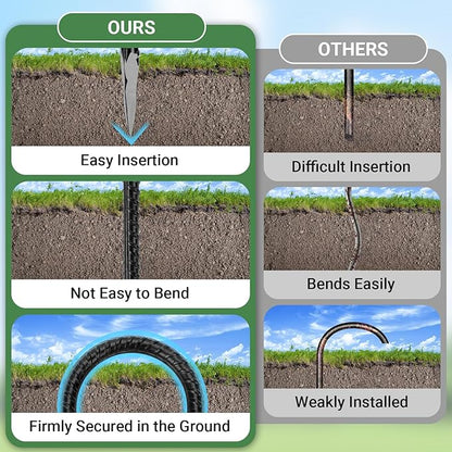 12 in 12 Pack Trampoline Stakes, U Shaped Trampoline Anchors High Wind Heavy Duty, Trampoline Anchor Kit, Steel Stakes for Trampolines, Outdoor Canopies, Camping Tents, Football Goal, Black