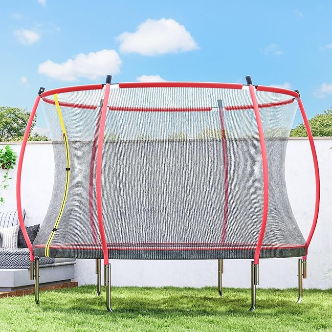 Soozier Trampoline Outdoor, Recreational Trampoline with Net Enclosure, Curved Poles and Safety Spring Cover for Kid Adults, ASTM Approved