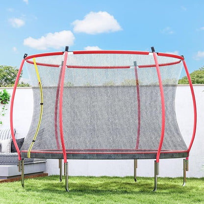 Soozier Trampoline Outdoor, Recreational Trampoline with Net Enclosure, Curved Poles and Safety Spring Cover for Kid Adults, ASTM Approved