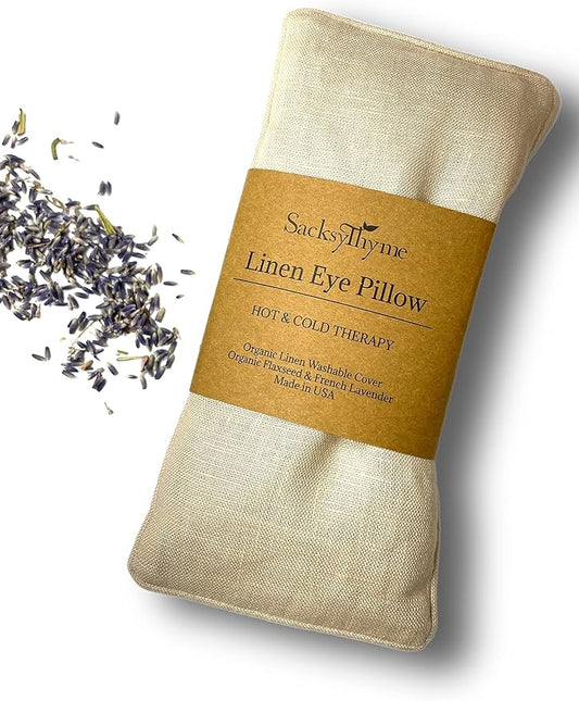 Organic Linen Eye Pillow - Lavender & Flaxseed for Relaxation, Yoga, Stress Relief - Microwavable Heating Pad & Cool Compress - Made in USA - Gifts for Meditation