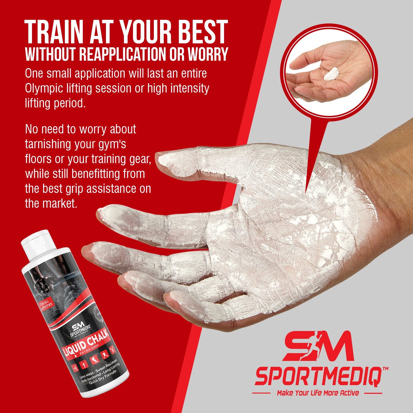 SPORTMEDIQ Pro Grade Liquid Chalk – Mess Free Professional Hand Grip for Gym, Weightlifting, Rock