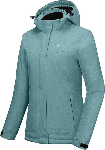 Little Donkey Andy Women's Waterproof Hiking Skiing Jacket with Removable Hood, Fleece Lined Winter Warm Rain Coat