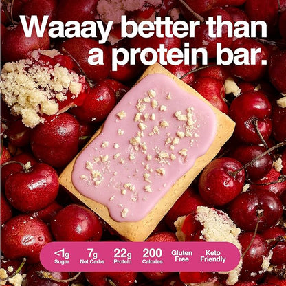 Legendary Foods 22g Protein Pastry+ Cherry, Low Carb Meal Replacement Bar - Low Glycemic, Gluten Free Protien Snacks - Healthy Keto Snack Box 8 Zero Sugar Energy Bars - Bariatric Diabetic Friendly