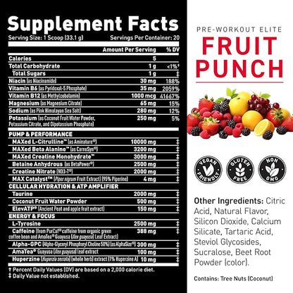 Kaged Pre Workout Elite Powder | Fruit Punch | Pre-Workout with Creatine, Beta Alanine, L-Citrulline, BCAAs | 388 mg Organic Caffeine | Pre Supplements for Men & Women | 20 Servings