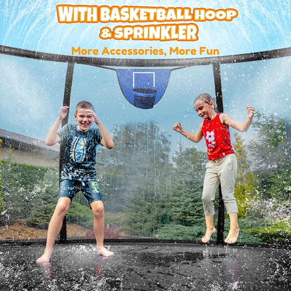 14FT & 16FT Trampoline for Kids & Adults, Big Round Trampoline with Basketball Hoop, Sprinkler & ASTM Certified