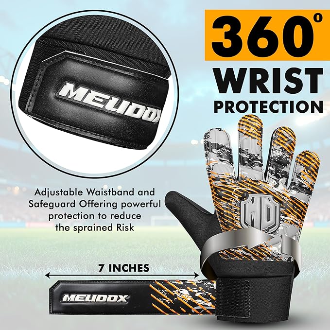 Soccer Goalkeeper Gloves, Double Wrist Protection, Anti-Slip Palm, Youth Kids Size, Black/Yellow/Blue