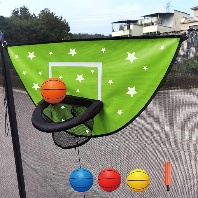 Trampoline Basketball Hoop, Attachment with Pump and Mini Ball, Universal Trampoline Accessories, Easy to Install