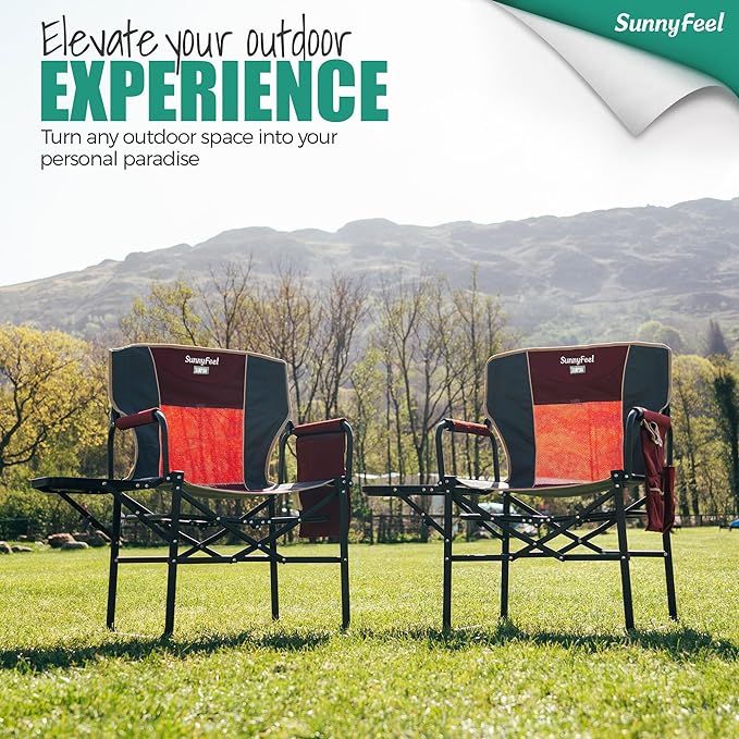SUNNYFEEL Oversized Camping Directors Chair 2 Pack, Portable Folding Lawn Chairs for Adults Heavy Duty with Side Table,Pocket for Beach, Fishing,Picnic,Concert Outdoor, Foldable Camp Chairs