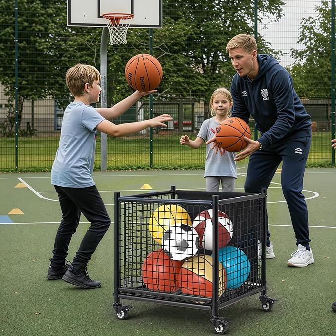 AECOJOY Ball Cart Storage, Rolling Basketball Bin with Wheels for Garage, School, Gym, Sports Equipment and Toy Organizer, Indoor & Outdoor