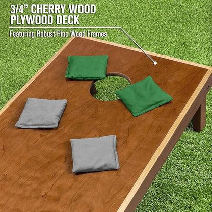 GoSports 4 ft x 2 ft Commercial Grade Cornhole Boards Set - Natural Wood Cornhole Boards, Choose from Different Bean Bag Color Combinations - Dark Green & Gray