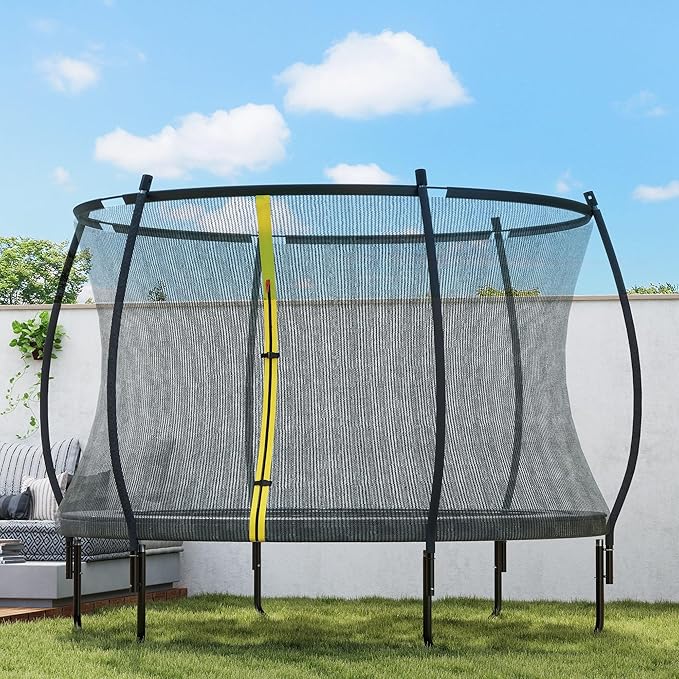 Soozier Trampoline Outdoor, Recreational Trampoline with Net Enclosure, Curved Poles and Safety Spring Cover for Kid Adults, ASTM Approved