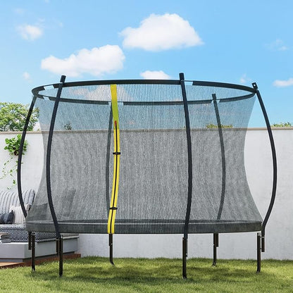 Soozier Trampoline Outdoor, Recreational Trampoline with Net Enclosure, Curved Poles and Safety Spring Cover for Kid Adults, ASTM Approved