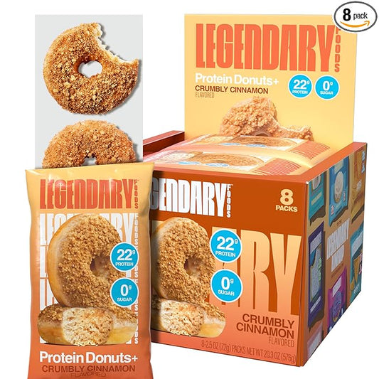 Legendary Foods 22gr Protein Donuts - Crumbly Cinnamon 8x (2 Donuts per Pack), High Protein, Zero