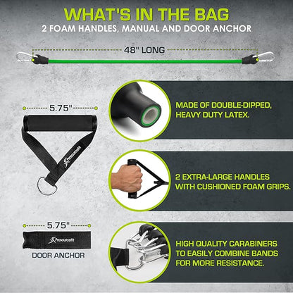 ProsourceFit Single Stackable Resistance Bands with Door Anchor and Exercise Guide, 5-8 LB, Heavy Duty Fitness Tube for Full-Body Exercises and Home Workouts, Green