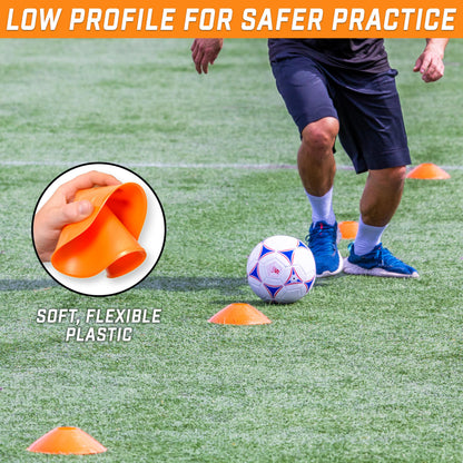 GoSports Agility Training Sport Cone 20 Pack with Tote Bag - Low Profile Field Markers for Kids and