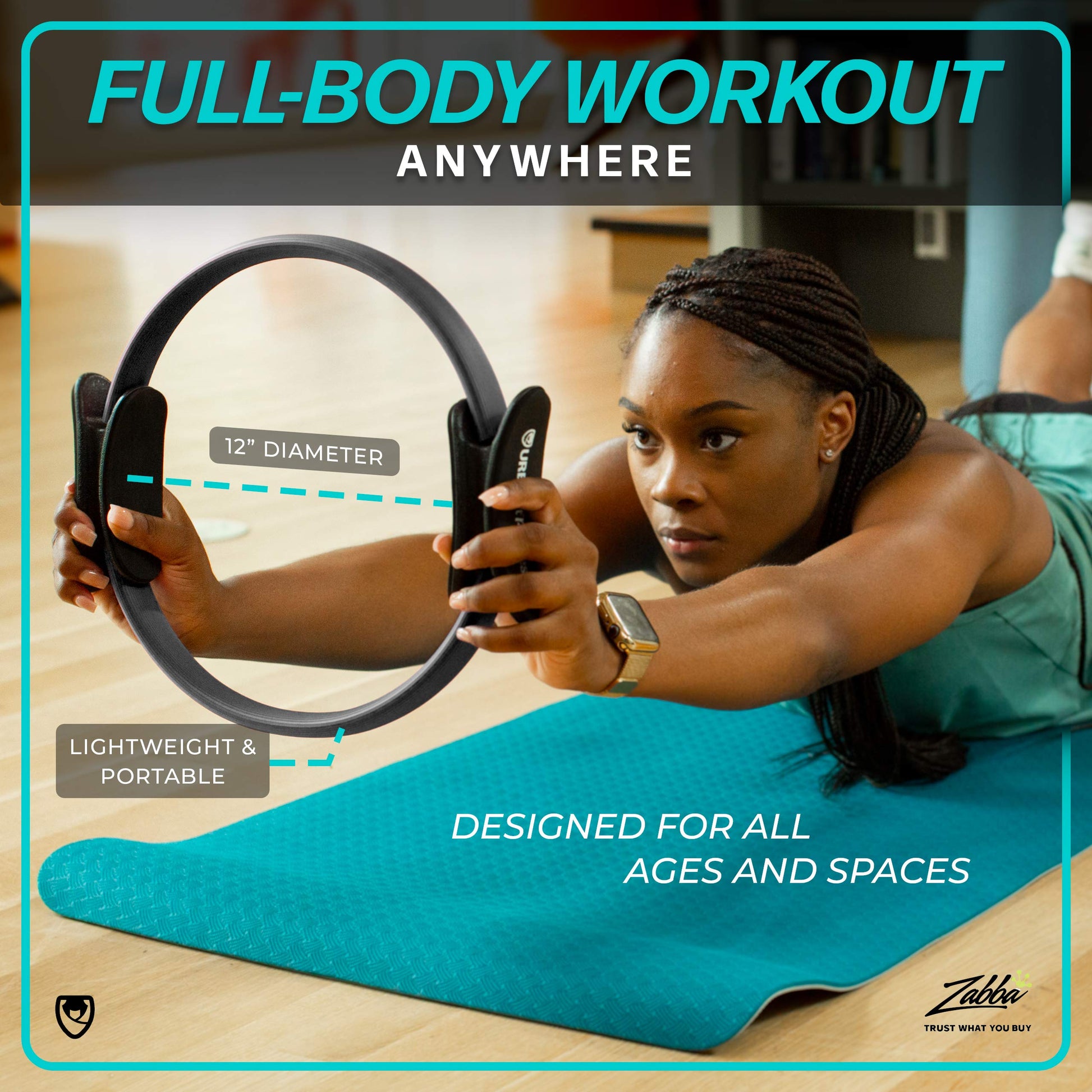 URBNFit Pilates Ring - 12" Magic Circle w/Dual Grip, Foam Pads for Inner Thigh Workout, Toning