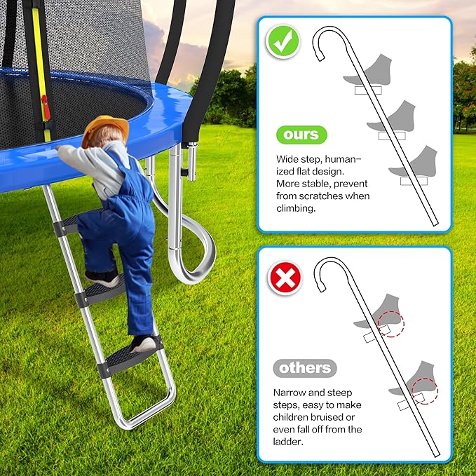 Trampoline Ladder Slide Kit, Trampoline Universal 3 Steps Wide Ladder & Buffer Slide,Universal Step Slider for 10ft 12ft 14ft 15ft 16ft Trampoline, Easy to Climb and Slider for Children/Kids