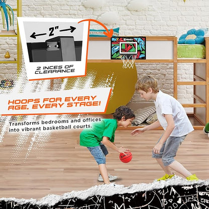 AND1 Over the Door Mini Basketball Hoop: 18x12 Shatterproof Backboard, 2 Mini Basketballs, and Hand Pump Included- Ultimate Indoor Basketball Accessory for Kids and Adults, No Tools Required