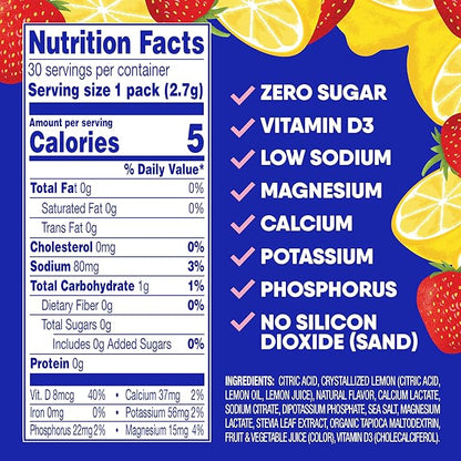GoHydrate Instant Hydration Powder Packets - Low Sodium Electrolytes Drink Mix - Natural Hydration Support, Sugar Free Electrolyte Flavored Powder Drink with Vitamin D, 30 Packs, Strawberry Lemonade