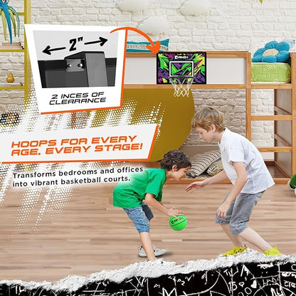AND1 Over the Door Mini Basketball Hoop: 18x12 Shatterproof Backboard, 2 Mini Basketballs, and Hand Pump Included- Ultimate Indoor Basketball Accessory for Kids and Adults, No Tools Required