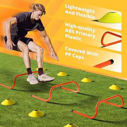 Yes4All Agility Ladder Speed Training Equipment Set - 1 Adjustable Agility Ladder, 12 Soccer Cones, 5 Hurdles, Jump Rope, Running Parachute - Speed & Agility Training Equipment for All Ages
