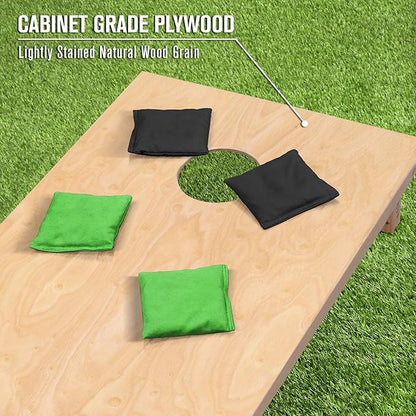 GoSports Regulation Size Wooden Cornhole Set with Natural Wood Finish - Includes Carrying Case