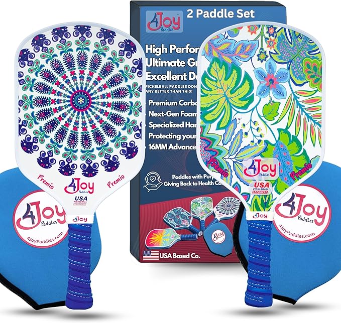 4Joy Pickleball Paddle Premio Series - Thermoformed Premium T700 Carbon Fiber Pickleball Paddless - Professional Pickleball Rackets for Women & Men - 16mm Honeycomb Core - USAP Approved