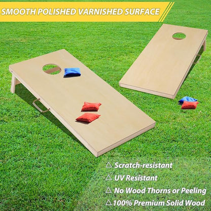 Cornhole Set 4'x2' Cornhole Board Sets with Bags Regulation Size, Corn Hole Games for Adults Outdoor Bean Bag Toss Game, Solid Wood