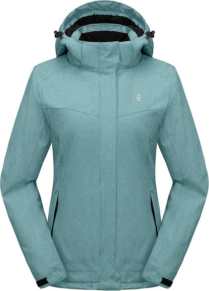 Little Donkey Andy Women's Waterproof Hiking Skiing Jacket with Removable Hood, Fleece Lined Winter Warm Rain Coat