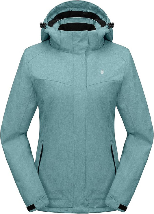 Little Donkey Andy Women's Waterproof Hiking Skiing Jacket with Removable Hood, Fleece Lined Winter
