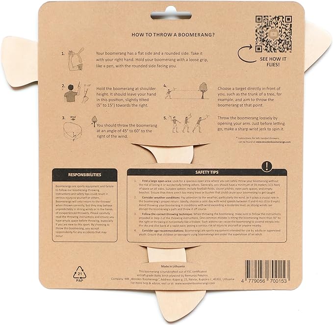 Returning Boomerang for Beginners – Easy to Throw, Boomerang That Comes Back, Handcrafted Returning Flying Toy Made of Plywood, Fun Outdoor Game, Thin, Lightweight and Safe to Use