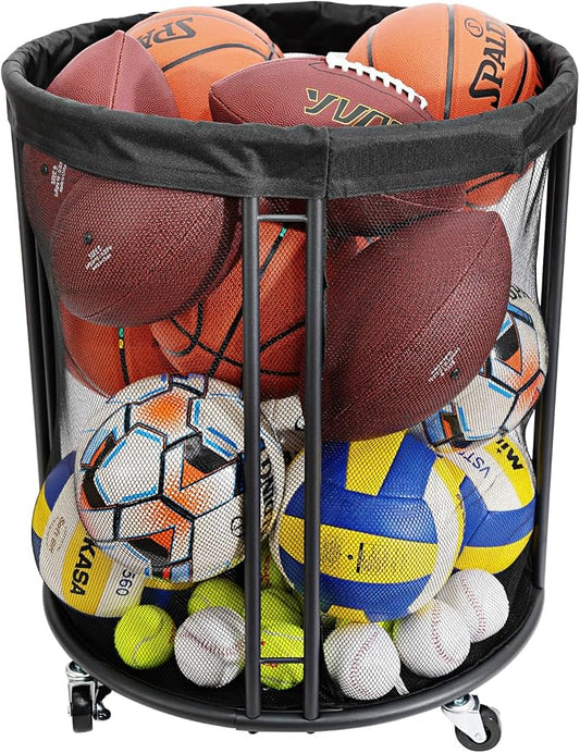Ball Storage Bin for Garage, Balls Holder for Soccer, Basketball, Ball Cart, Rolling Basketball