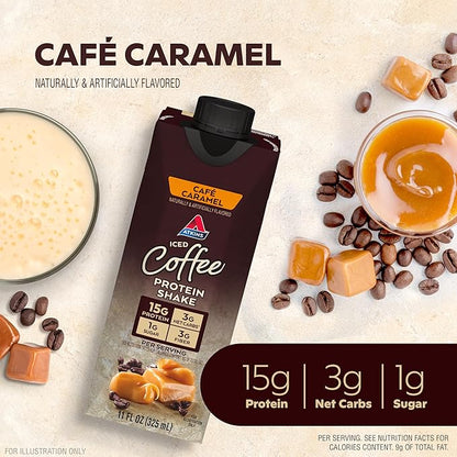 AtkinsCafé Caramel Iced Coffee Protein Shake, 15g Protein, Low Glycemic, 3g Net Carb, 1g Sugar, Keto Friendly (Pack of 2)