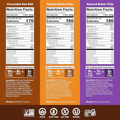 IQBAR Brain and Body Plant Protein Bars - Chocolate Lovers Variety - 12-Count Low Carb - Gluten Free, High Fiber, Vegan Snacks - Low Sugar Meal Replacement
