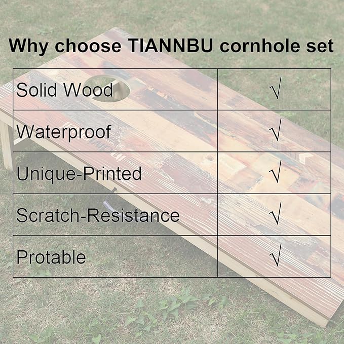 Solid Wood Premium Corn Hole Outdoor Game Set, 2 Regulation and Waterproof Cornhole Game Boards, with 8 Toss Bags, Perfect for Outdoor Indoor