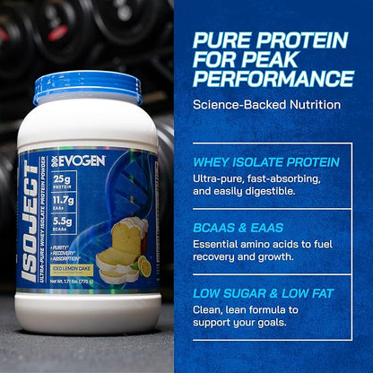 Evogen Isoject - Whey Protein Isolate | Ultra-Pure Whey Protein Powder with Ignitor Enzymes, BCAAs, and EAAs | Enhanced Absorption & Recovery | Ice Lemon Cake | 25 Servings