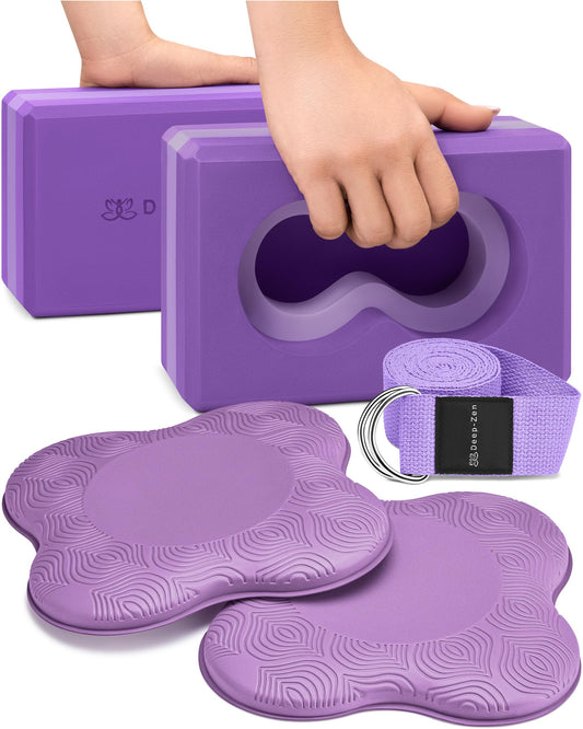 Deep-Zen® Yoga Blocks Wrist Support; Yoga Blocks 2 Pack with Knee Pads and Strap to Put Less Weight
