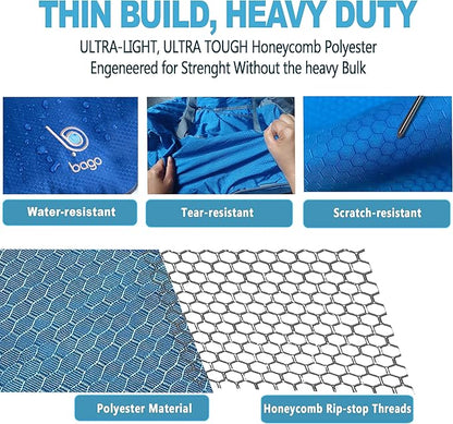 Bago Large Foldable Duffel Bags for Traveling Women & Men - 100L Packable Duffle Bag for Travel with Shoe Compartment - Water Repellant, Heavy Duty, Lightweight Folding & Collapsible (Blue)