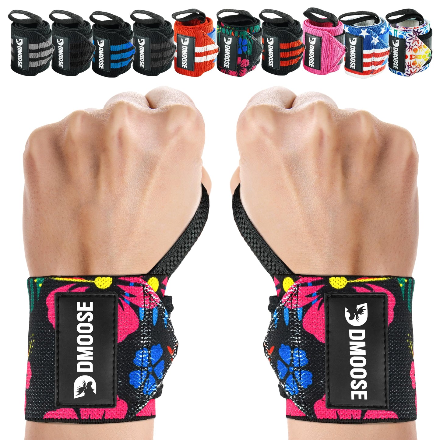 DMoose Wrist Wraps (IPL Approved), Avoid Injury and Maximize Grip with Thumb Loop, 18" or 12" Gym