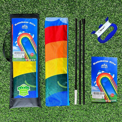HONBO Large Delta Kite for Kids & Adults,Extremely Easy to Fly Kite for Beach Trip,String Line Included,with Colorful Tail,Perfect for Beginners