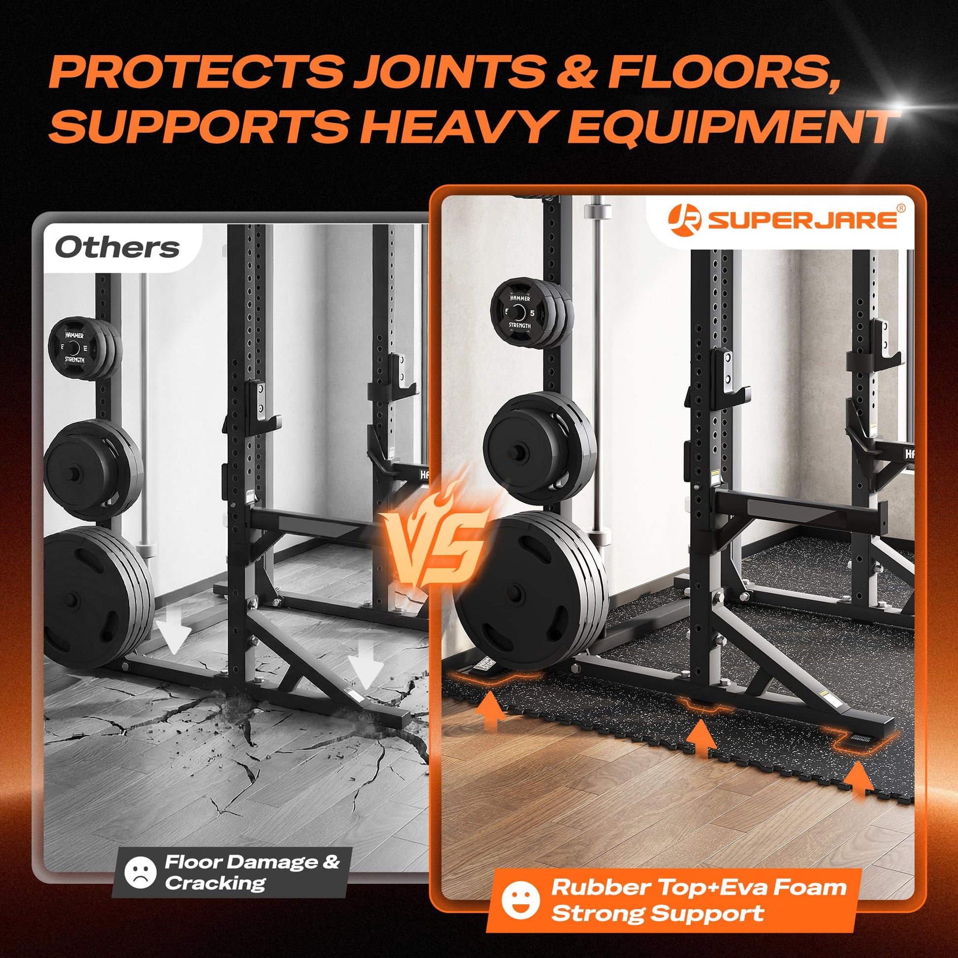 SUPERJARE 30" x 30" Larger Rubber Top Exercise Equipment Mats, 0.56" Thick 12PCS 75 Sq Ft