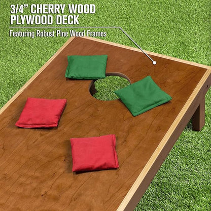 GoSports 4 ft x 2 ft Commercial Grade Cornhole Boards Set - Natural Wood Cornhole Boards, Choose from Different Bean Bag Color Combinations - Red & Dark Green