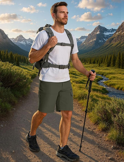 CRYSULLY Men's Hiking Cargo Shorts Outdoor Summer Lightweight Quick Dry Work Casual Shorts with 5 Zipper Pockets