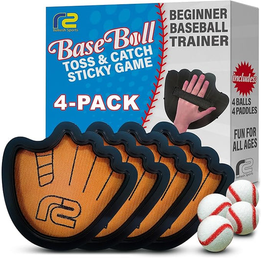 Toss and Catch Ball Game Set - Easy to Use Sticky Balls & Beginner Baseball Training Glove - Premium Toy Paddle Fits All Hand Sizes From Toddlers to Teens & Adults - Fun Gift Idea for Boys and Girls