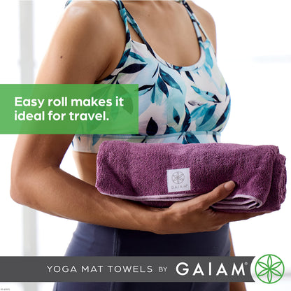Gaiam Yoga Mat Towel, Non-Slip Microfiber, Hot Yoga (Heron Lilac)