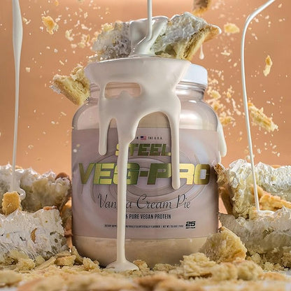 Steel Supplements Veg-PRO | Vegan Protein Powder, Vanilla Cream Pie | 25 Servings (1.65lbs) | BCAA Amino Acid | Gluten Free | Non Dairy | Low Carb Formula