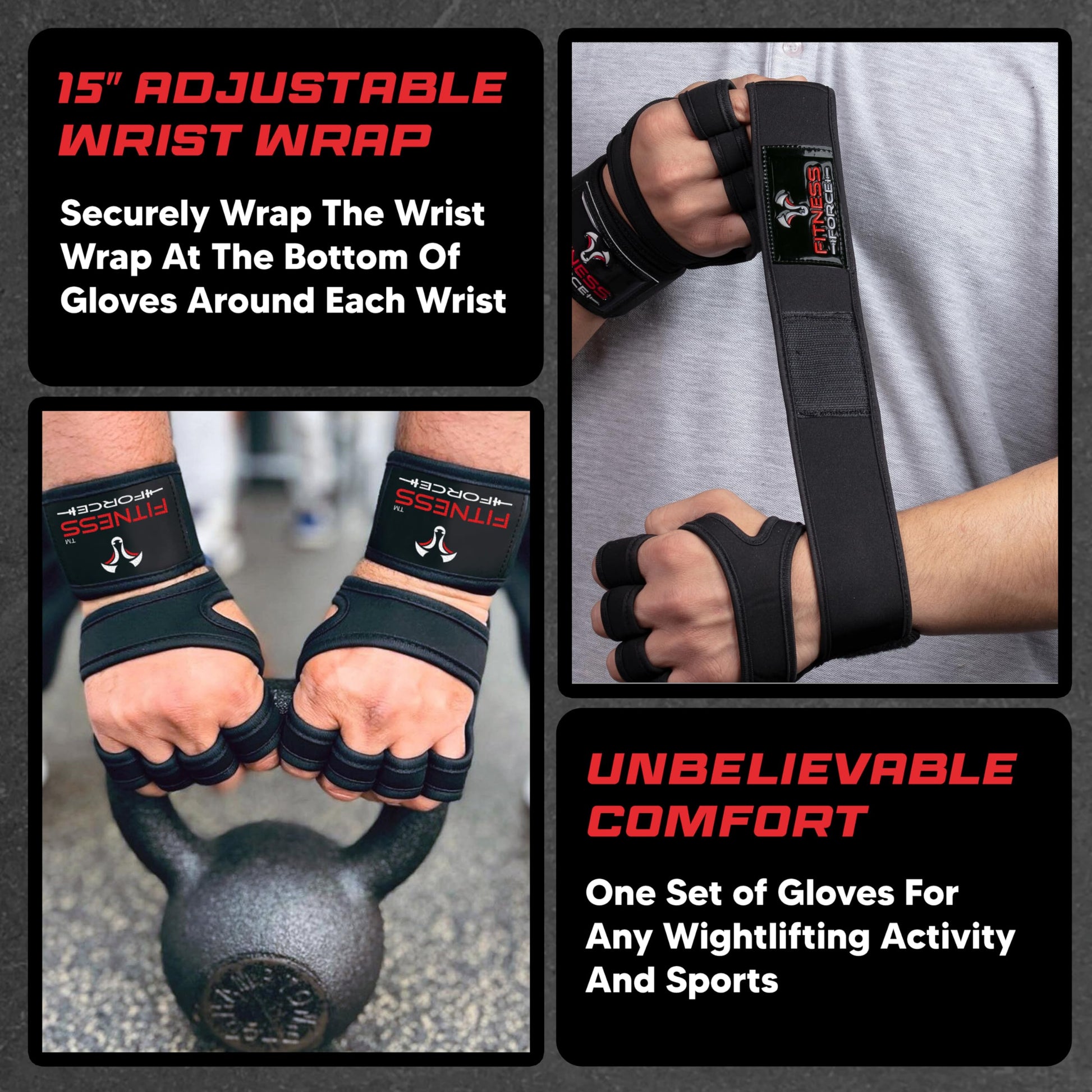 FITNESS FORCE Ventilated Weight Lifting Workout Gloves for Men & Women
